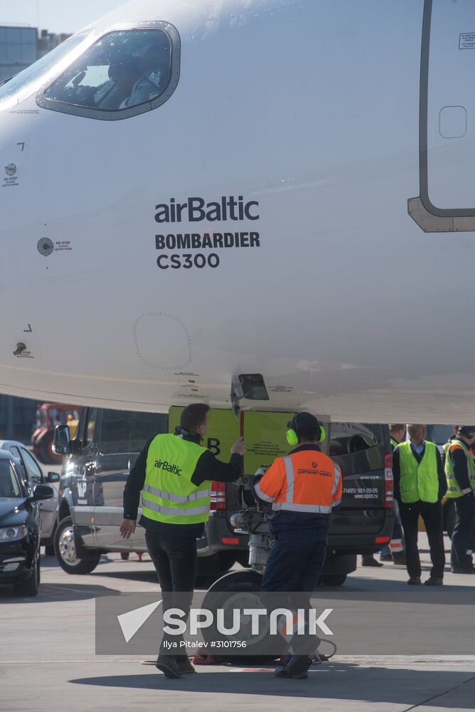 Presentation of Bombardier CS300 plane at Sheremetyevo Airport