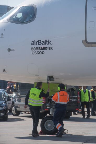 Presentation of Bombardier CS300 plane at Sheremetyevo Airport