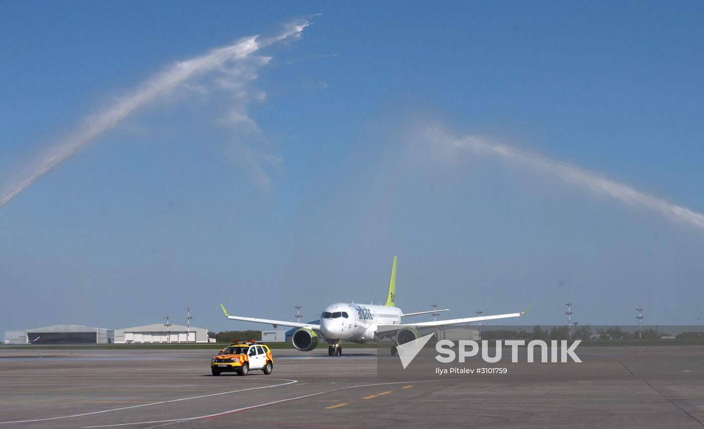 Presentation of Bombardier CS300 plane at Sheremetyevo Airport