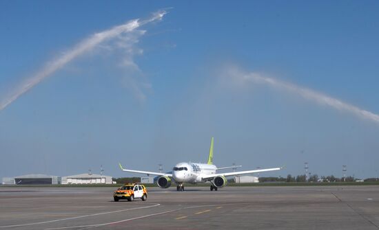 Presentation of Bombardier CS300 plane at Sheremetyevo Airport