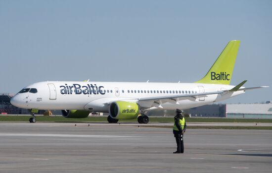 Presentation of Bombardier CS300 plane at Sheremetyevo Airport