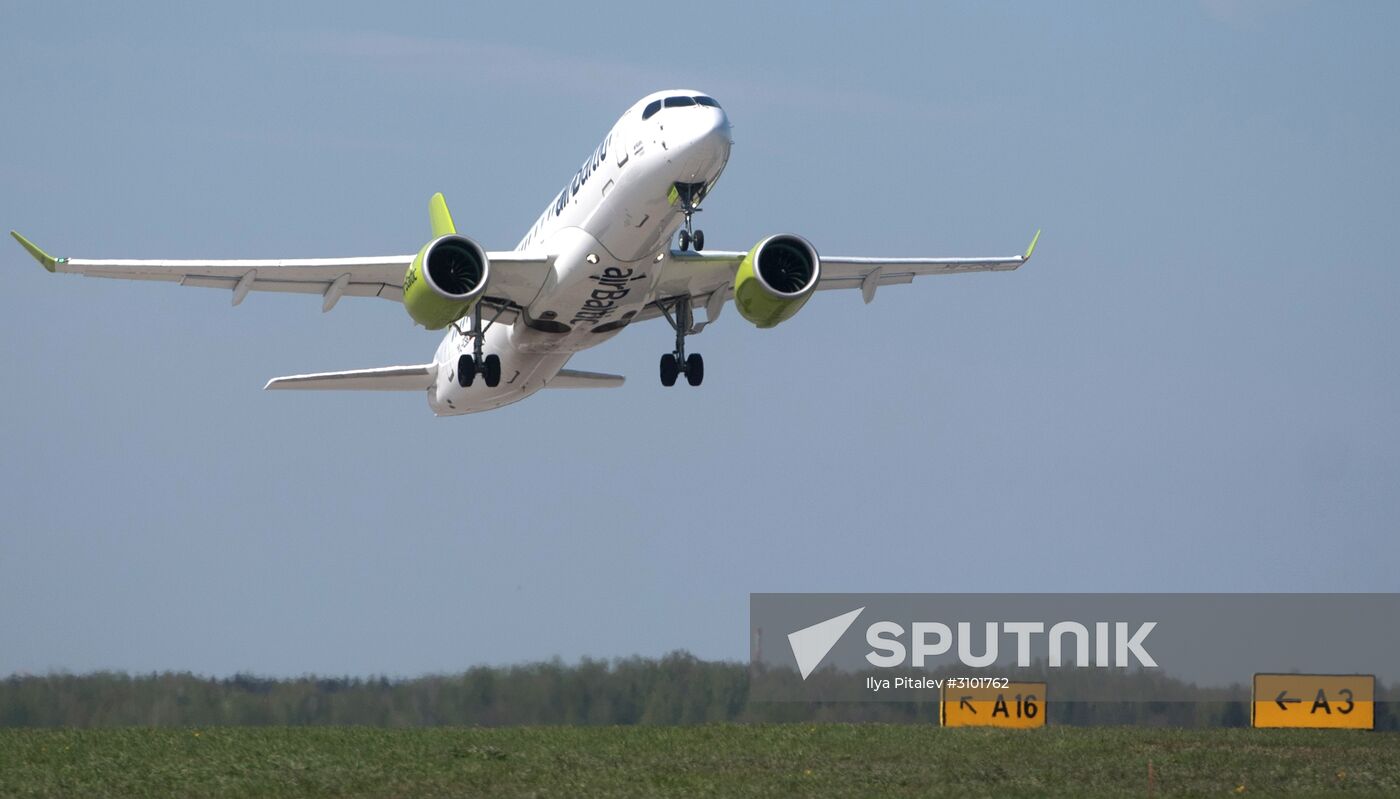 Presentation of Bombardier CS300 plane at Sheremetyevo Airport