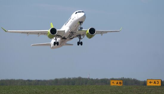 Presentation of Bombardier CS300 plane at Sheremetyevo Airport