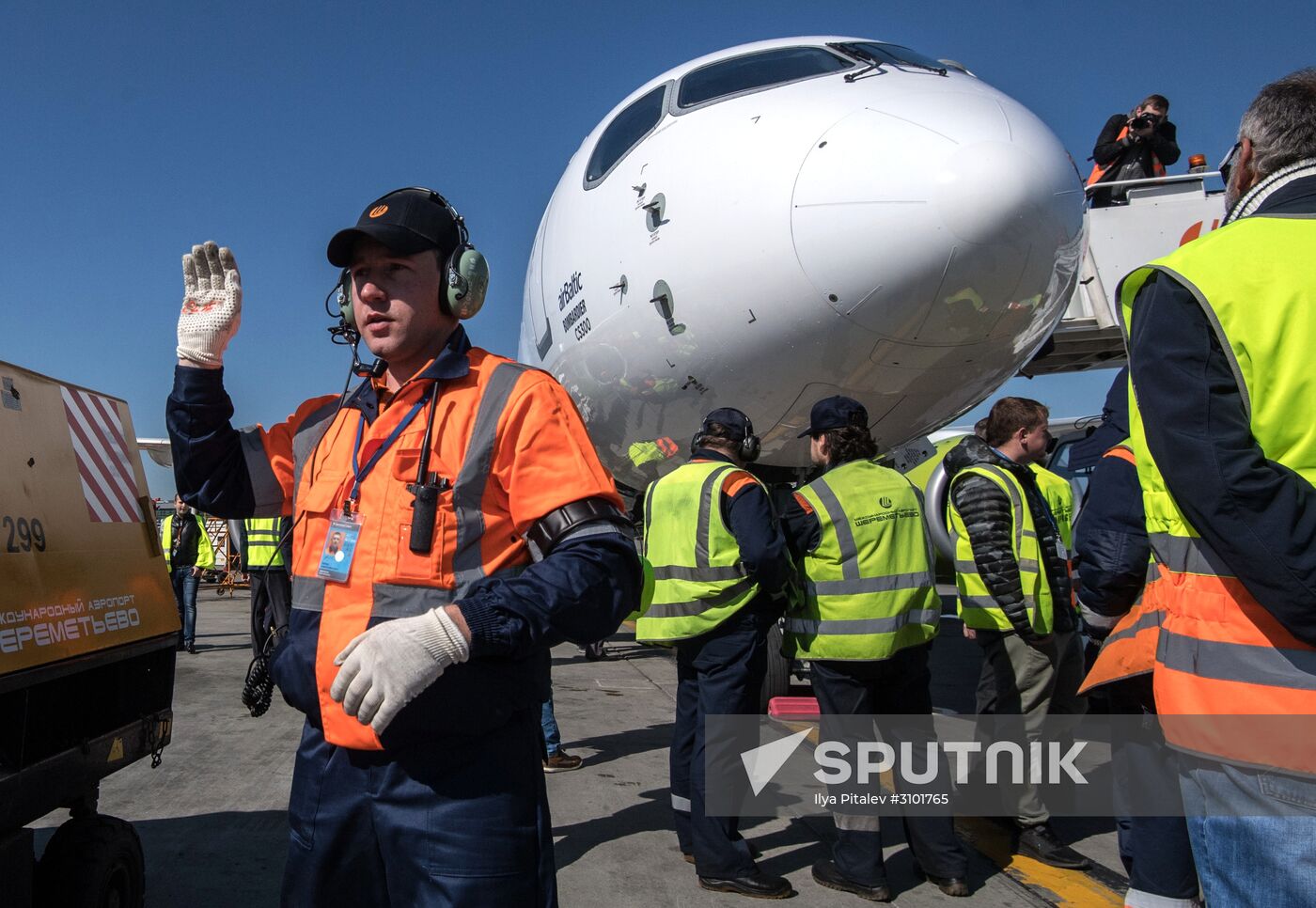 Presentation of Bombardier CS300 plane at Sheremetyevo Airport