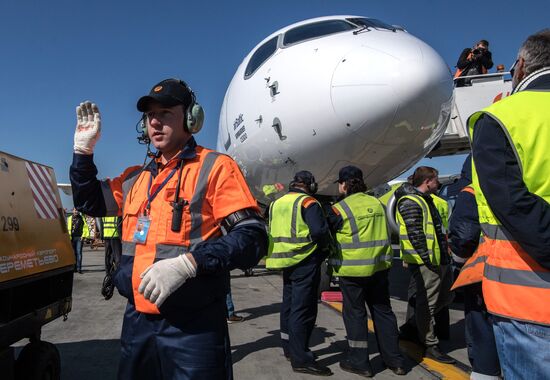 Presentation of Bombardier CS300 plane at Sheremetyevo Airport