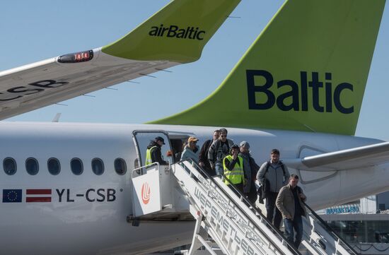 Presentation of Bombardier CS300 plane at Sheremetyevo Airport