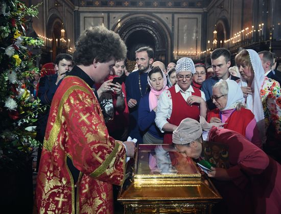 Saint Nicholas relics welcoming ceremony at Christ the Savior Cathedral