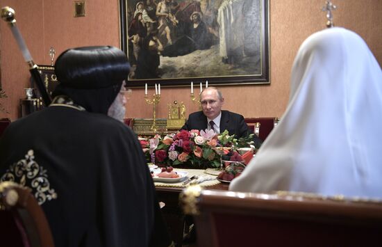President Vladimir Putin meets with Pope Tawadros II of Alexandria