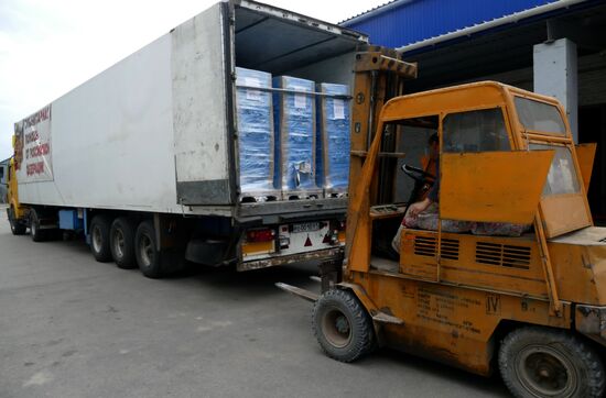 Russia's humanitarian aid convoy arrives in Donetsk