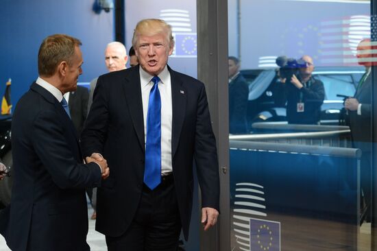 US President Donald Trump meets with EU leaders in Brussels