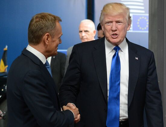 US President Donald Trump meets with EU leaders in Brussels