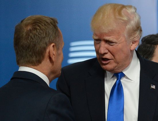 US President Donald Trump meets with EU leaders in Brussels
