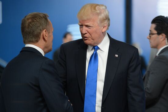 US President Donald Trump meets with EU leaders in Brussels