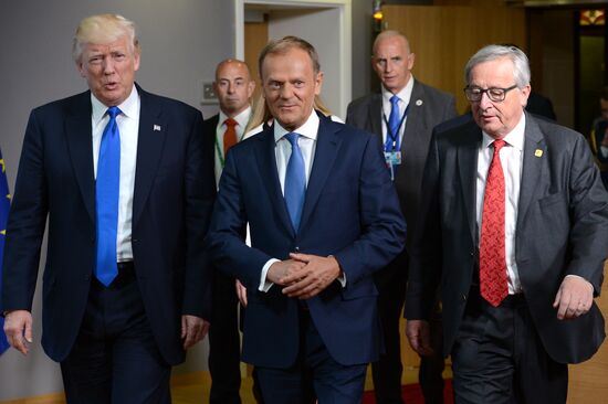 US President Donald Trump meets with EU leaders in Brussels