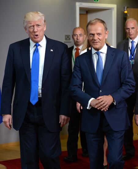 US President Donald Trump meets with EU leaders in Brussels