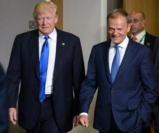 US President Donald Trump meets with EU leaders in Brussels