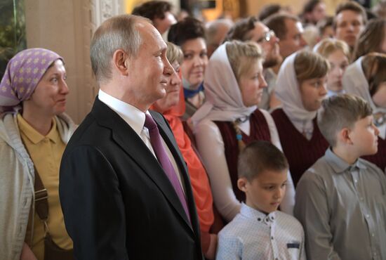 Russian President Vladimir Putin visits Sretensky Monastery