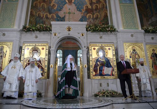Russian President Vladimir Putin visits Sretensky Monastery