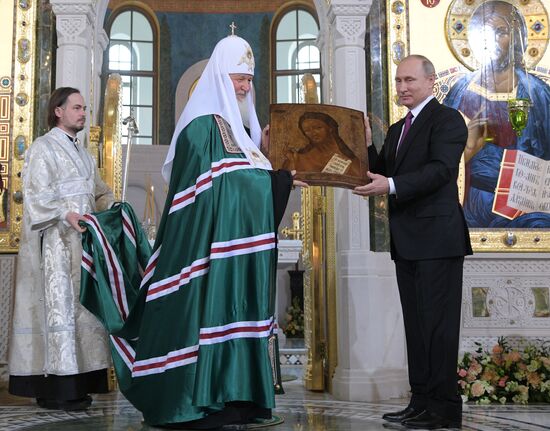Russian President Vladimir Putin visits Sretensky Monastery