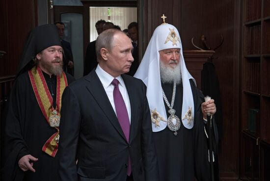 Russian President Vladimir Putin visits Sretensky Monastery