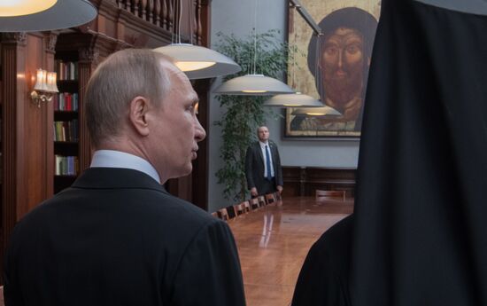 Russian President Vladimir Putin visits Sretensky Monastery