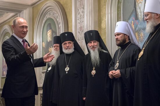 Russian President Vladimir Putin visits Sretensky Monastery