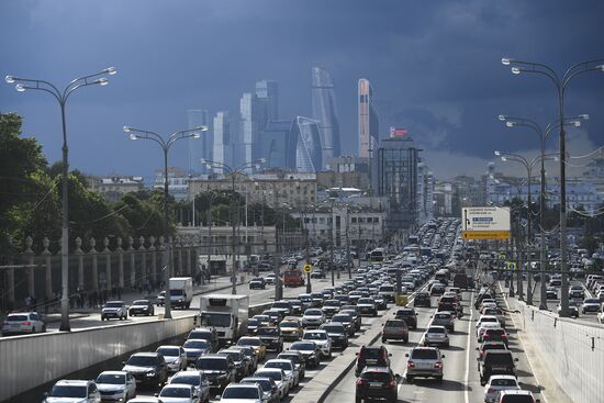 Traffic jam on Moscow's Garden Ring during Last Bell celebrations in Russia