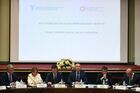 From left: Leonid Mikhelson, member of the Board of Trustees of the Russian Geographical Society, Novatek chairman of the management board and member of the board of directors; Spanish Secretary of State for Trade Maria Luisa Poncela; Russian Energy Minister Alexander Novak; Sergei Katyrin, president of the Russian Chamber of Commerce and Industry; José Lladó, president of Tеcnicas Reunidas, attend the Russian-Spanish business forum as part of the 9th Meeting of the Intergovernmental Russian-Spanish Joint Commission on Economic and Industrial Cooperation in Moscow. Location: Russia, Moscow. Author: Evgeny Biyatov/Sputnik. Russian-Spanish business forum