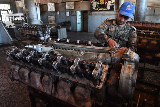 A plant for repairing and rebuilding armored vehicles in Damascus