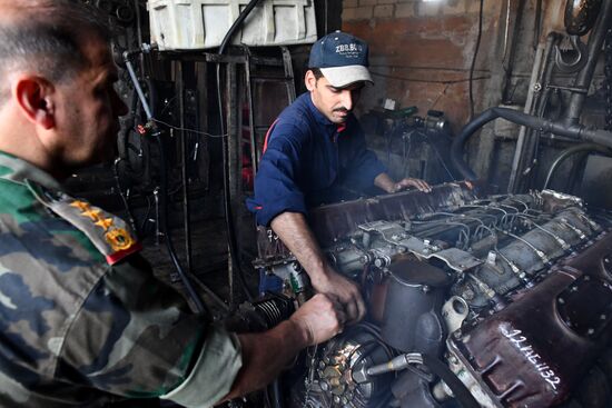 A plant for repairing and rebuilding armored vehicles in Damascus