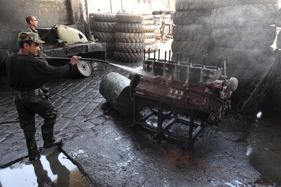 A plant for repairing and rebuilding armored vehicles in Damascus