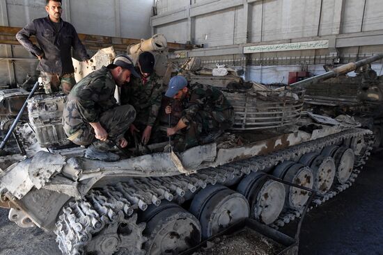 A plant for repairing and rebuilding armored vehicles in Damascus