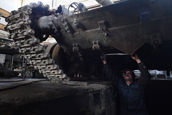A plant for repairing and rebuilding armored vehicles in Damascus