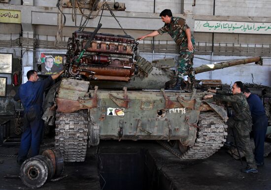 A plant for repairing and rebuilding armored vehicles in Damascus