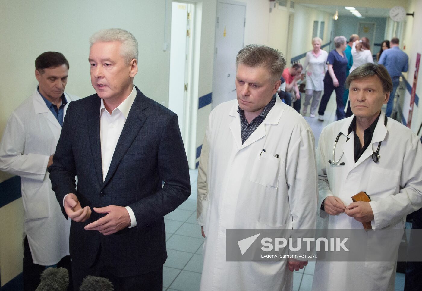 Moscow Mayor Sergei Sobyanin visits hurricane victims at a local hospital