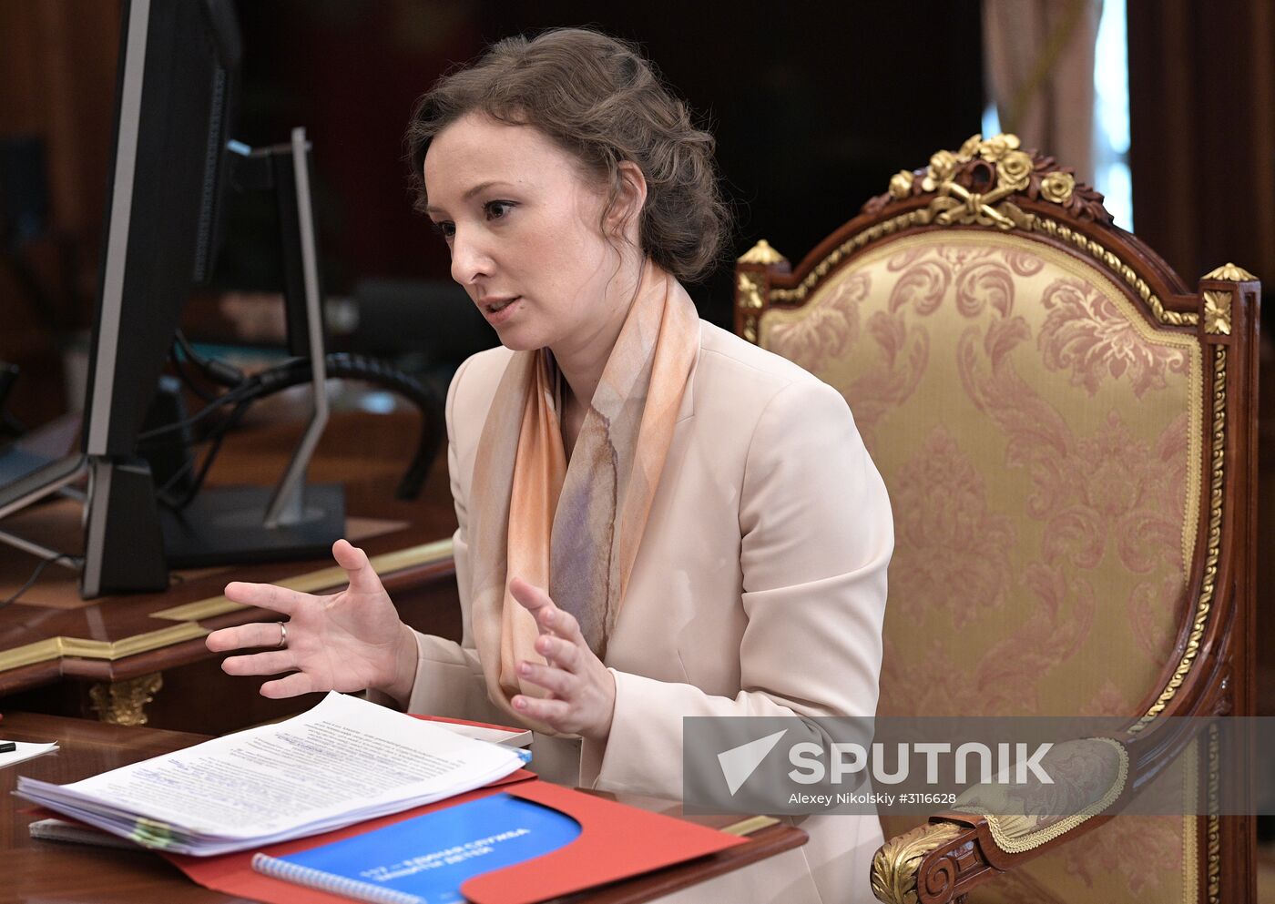 President Vladimir Putin meets with Children's Rights Commissioner Anna Kuznetsova