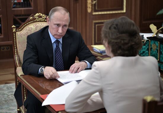President Vladimir Putin meets with Children's Rights Commissioner Anna Kuznetsova