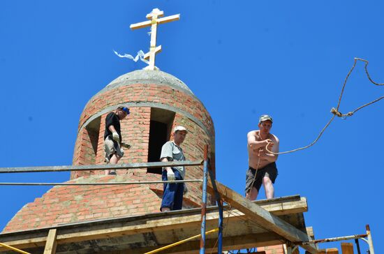 Chapel under construction on Saur-Mogila, Donetsk region