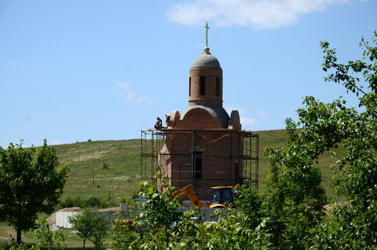 Chapel under construction on Saur-Mogila, Donetsk region
