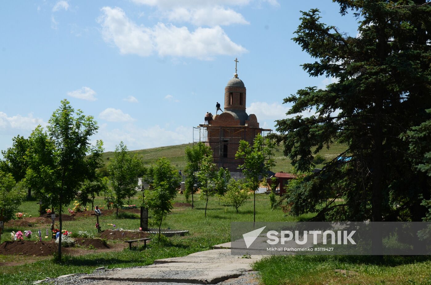Chapel under construction on Saur-Mogila, Donetsk region