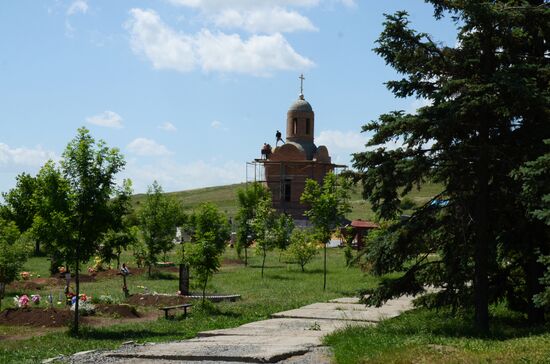 Chapel under construction on Saur-Mogila, Donetsk region