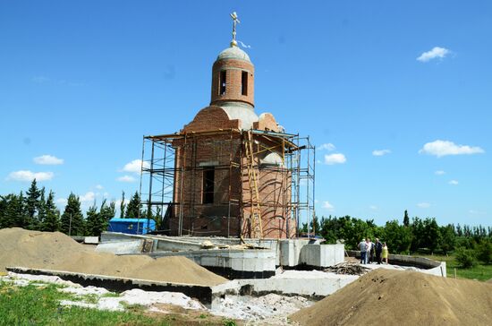 Chapel under construction on Saur-Mogila, Donetsk region