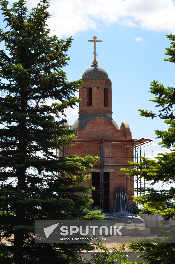 Chapel under construction on Saur-Mogila, Donetsk region