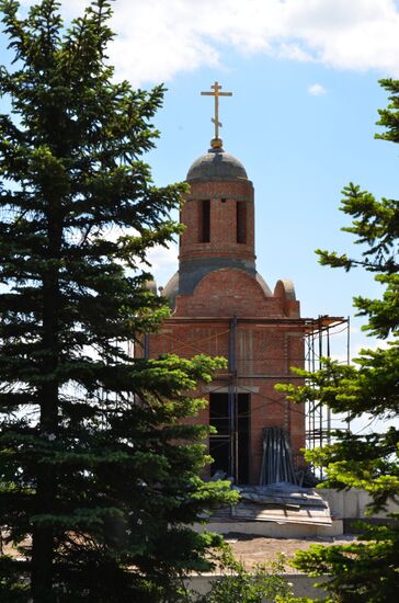 Chapel under construction on Saur-Mogila, Donetsk region