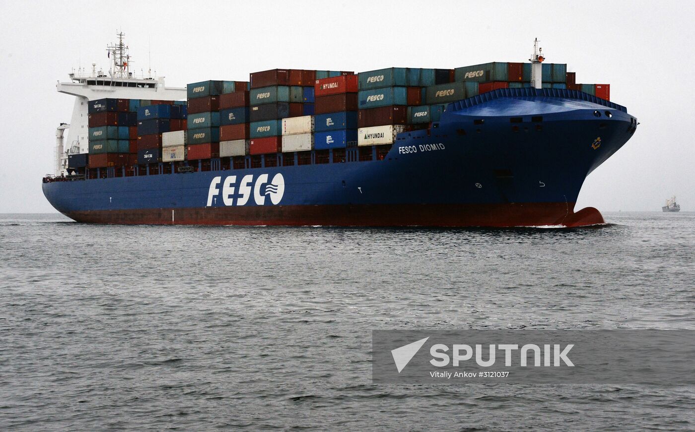 Fesco Diomid container ship arrives in port of Vladivostok