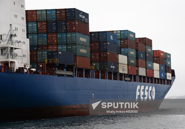 Fesco Diomid container ship arrives in port of Vladivostok