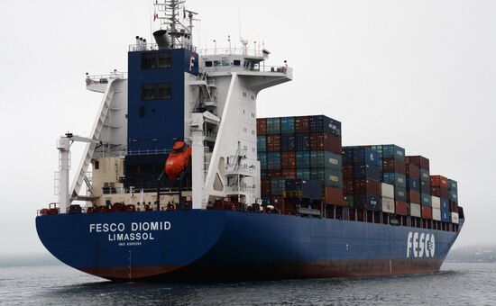 Fesco Diomid container ship arrives in port of Vladivostok