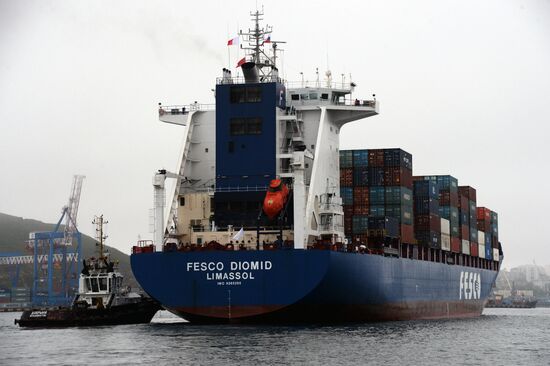 Fesco Diomid container ship arrives in port of Vladivostok