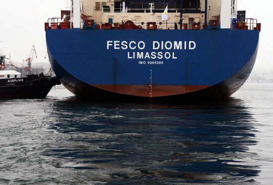 Fesco Diomid container ship arrives in port of Vladivostok
