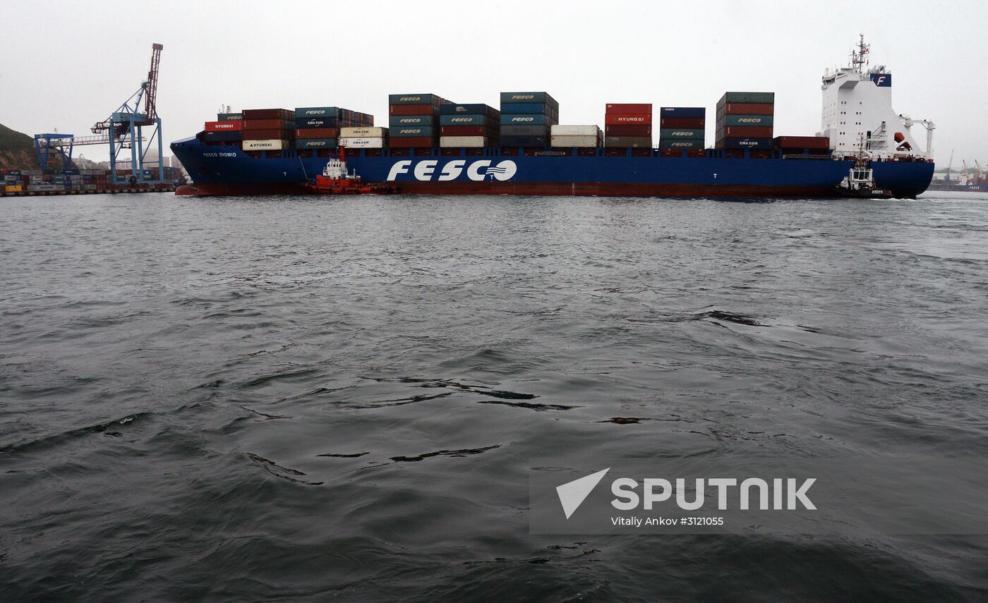 Fesco Diomid container ship arrives in port of Vladivostok